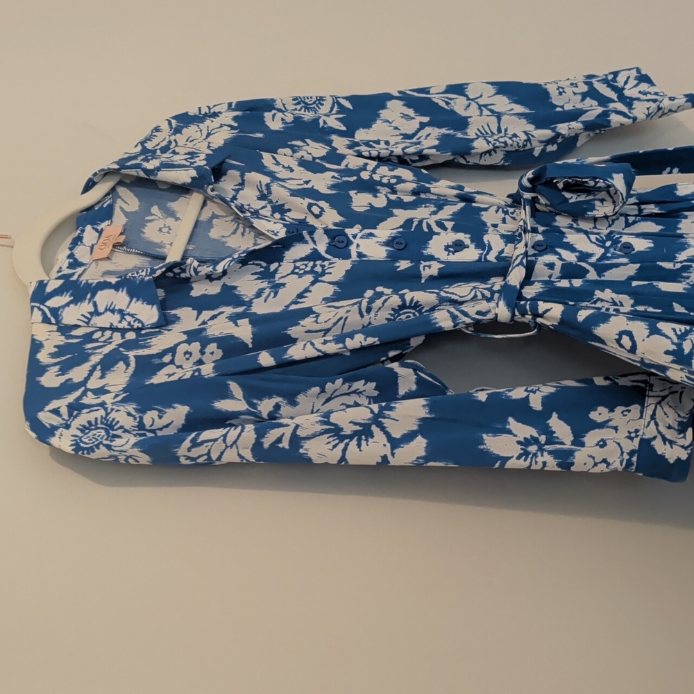 Goa Blue Floral Wrap Dress With Side Pockets- small